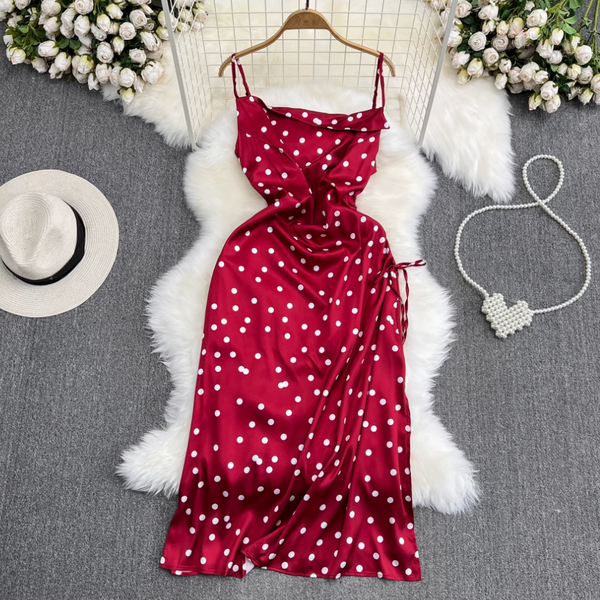 Polka Dot Drawstring Slip Dress