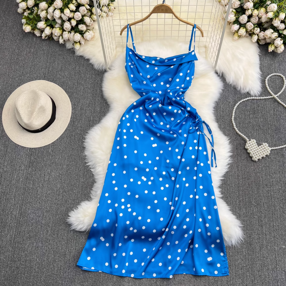 Polka Dot Drawstring Slip Dress