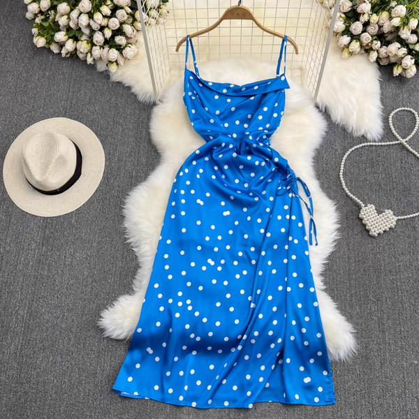Polka Dot Drawstring Slip Dress