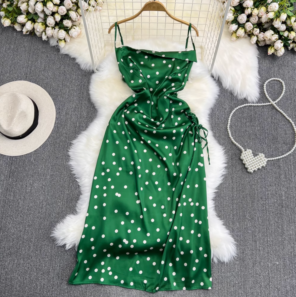 Polka Dot Drawstring Slip Dress