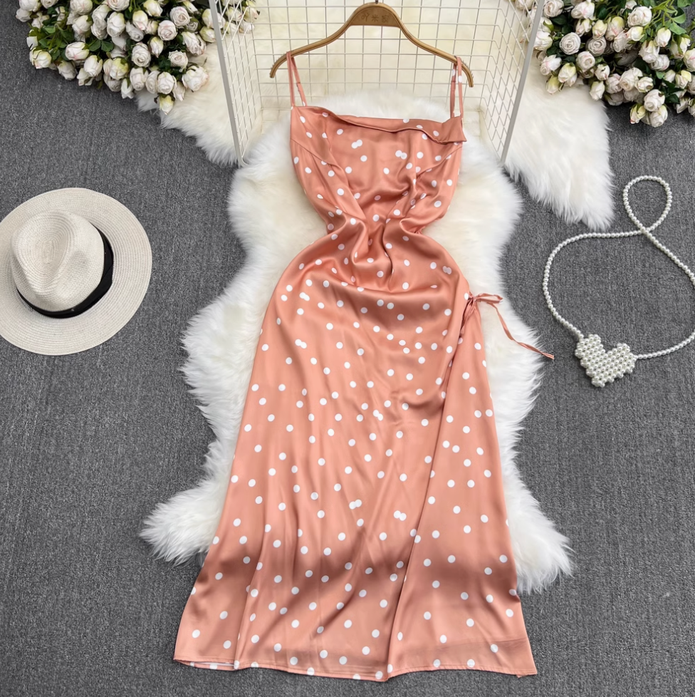 Polka Dot Drawstring Slip Dress
