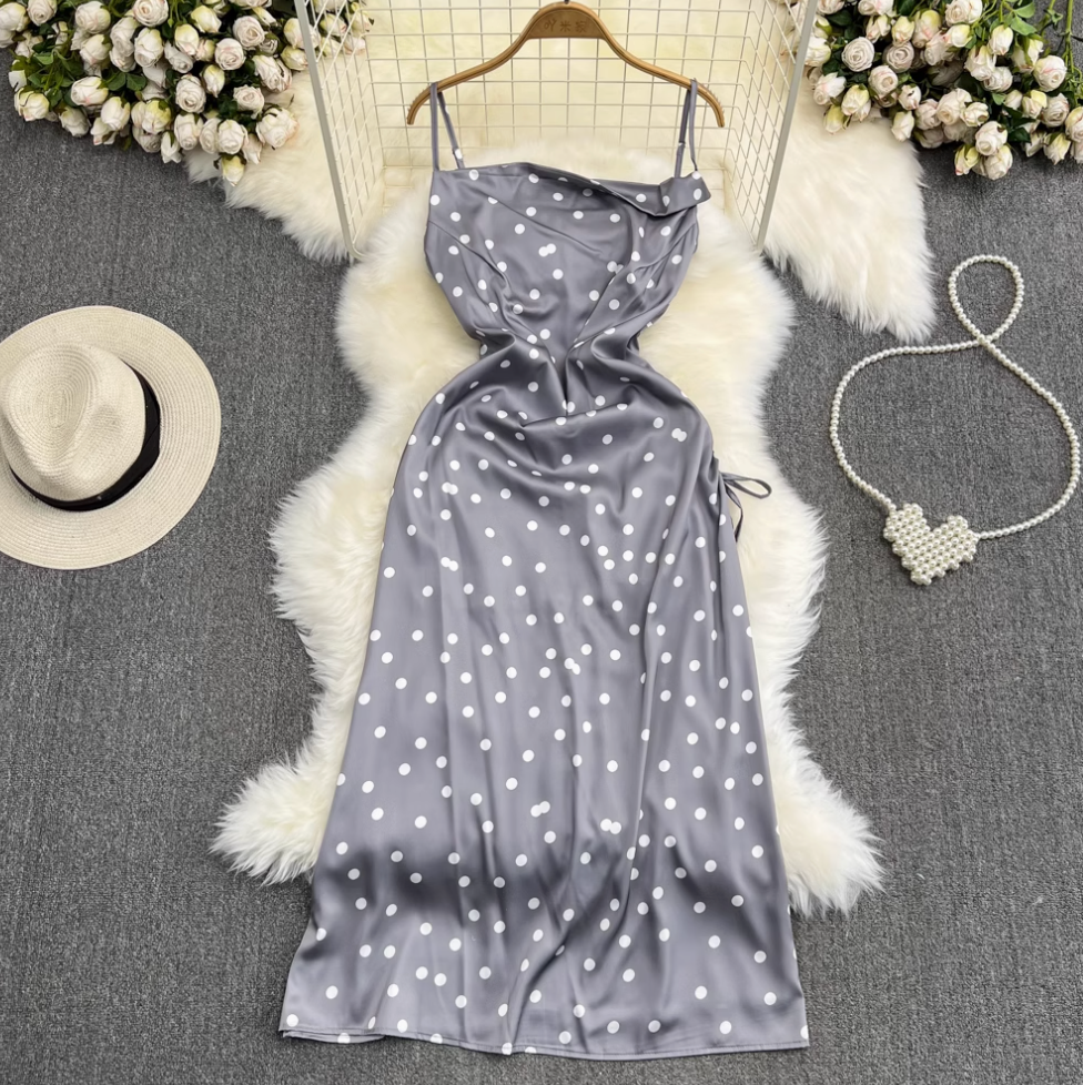 Polka Dot Drawstring Slip Dress