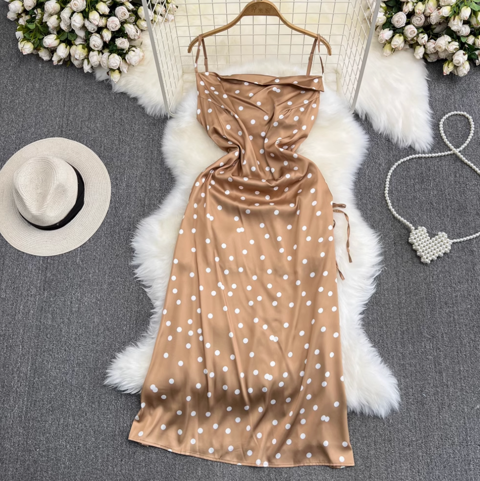 Polka Dot Drawstring Slip Dress