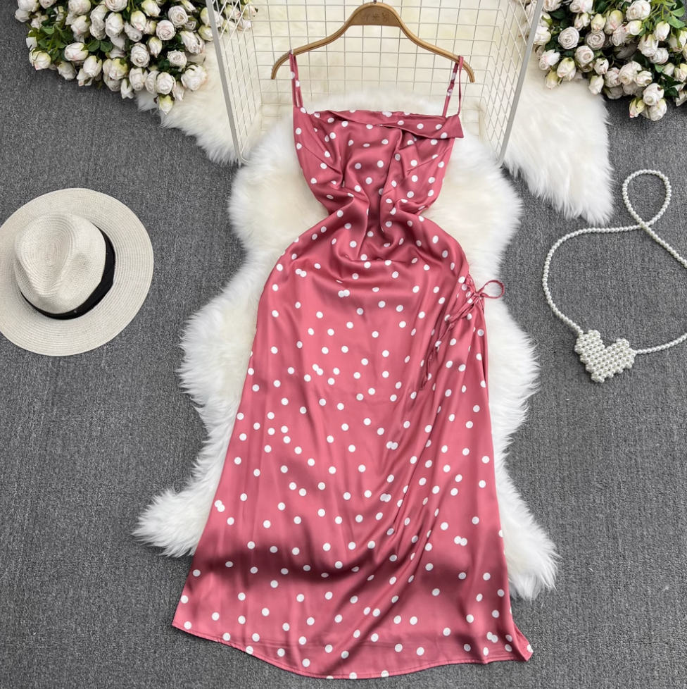 Polka Dot Drawstring Slip Dress