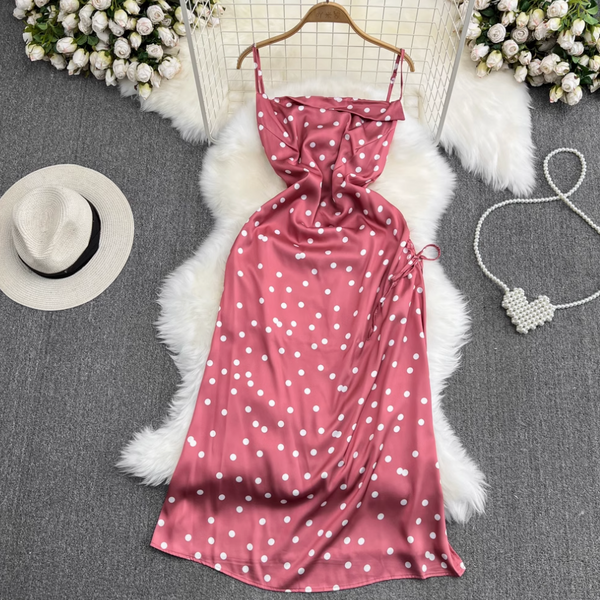 Polka Dot Drawstring Slip Dress