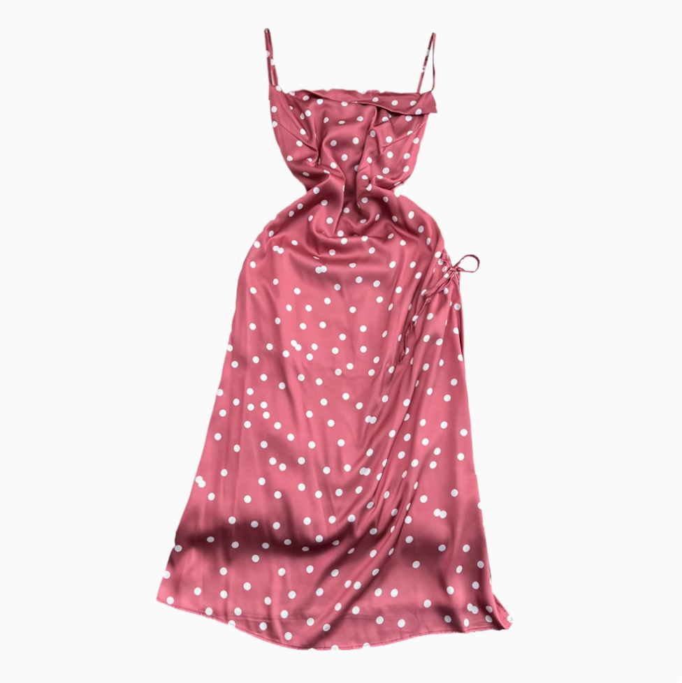 Polka Dot Drawstring Slip Dress
