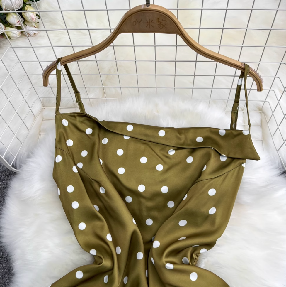 Polka Dot Drawstring Slip Dress
