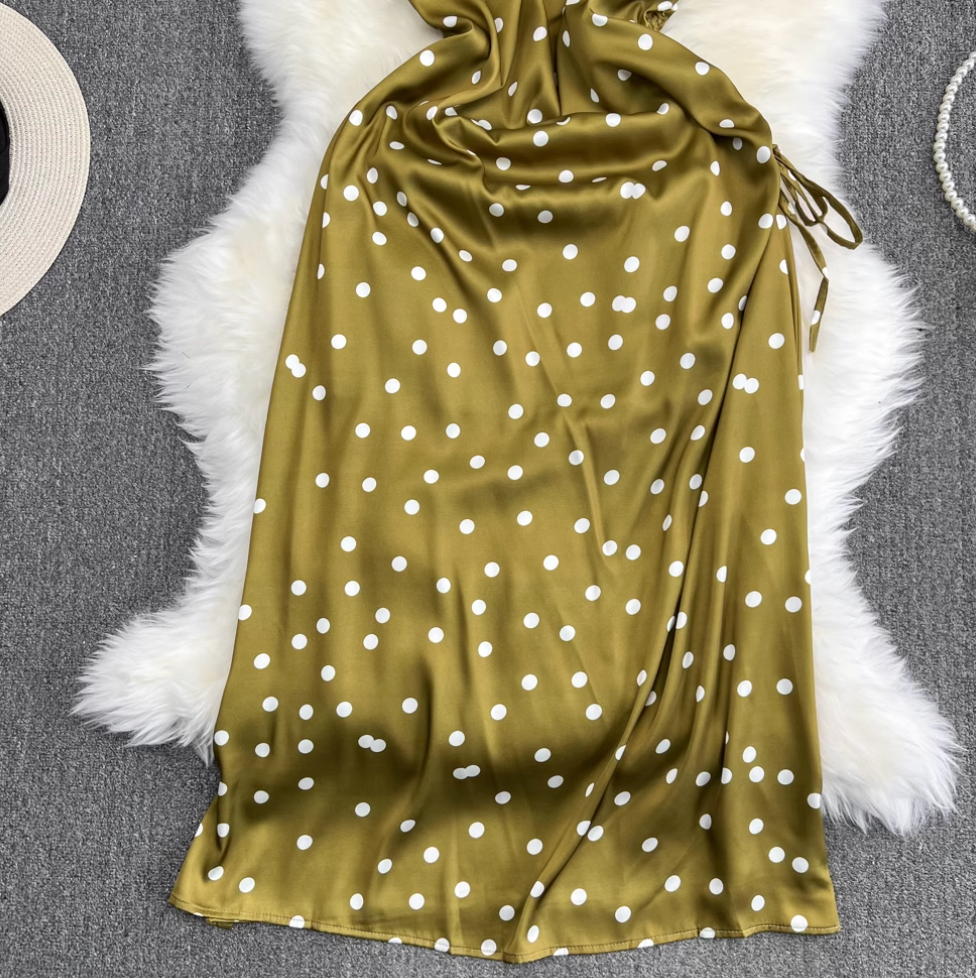 Polka Dot Drawstring Slip Dress