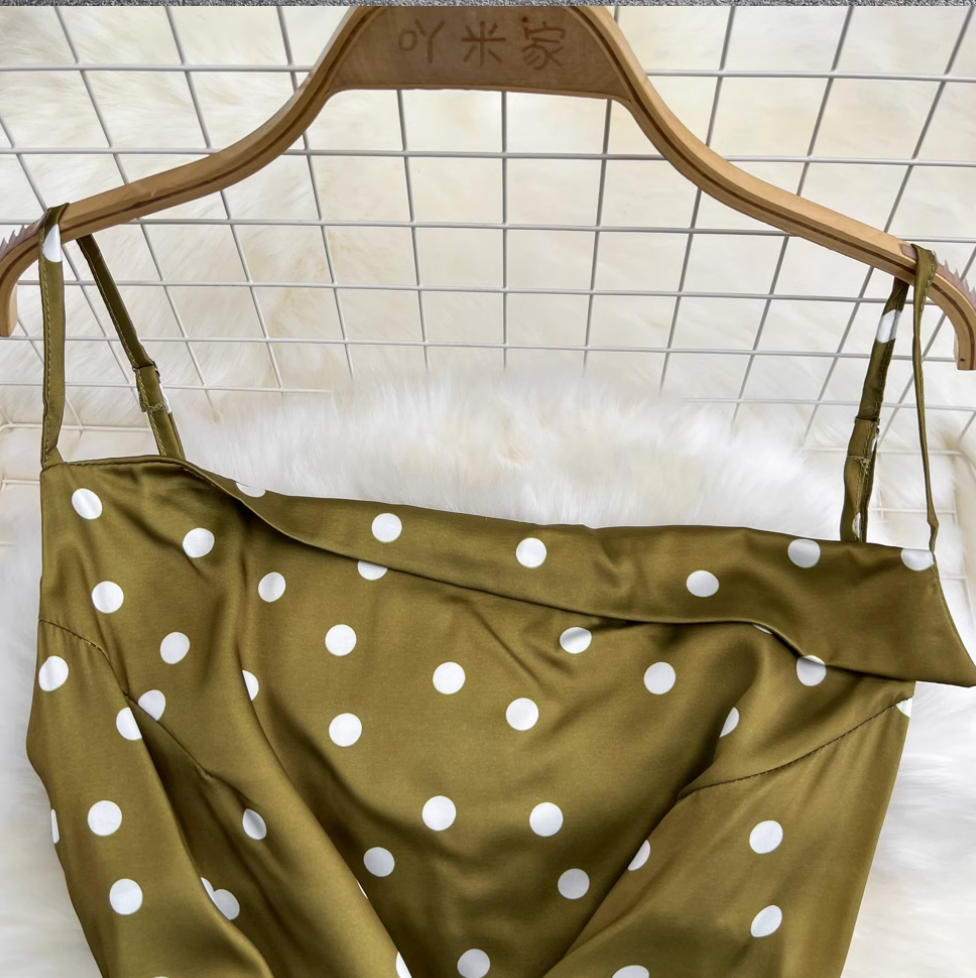 Polka Dot Drawstring Slip Dress