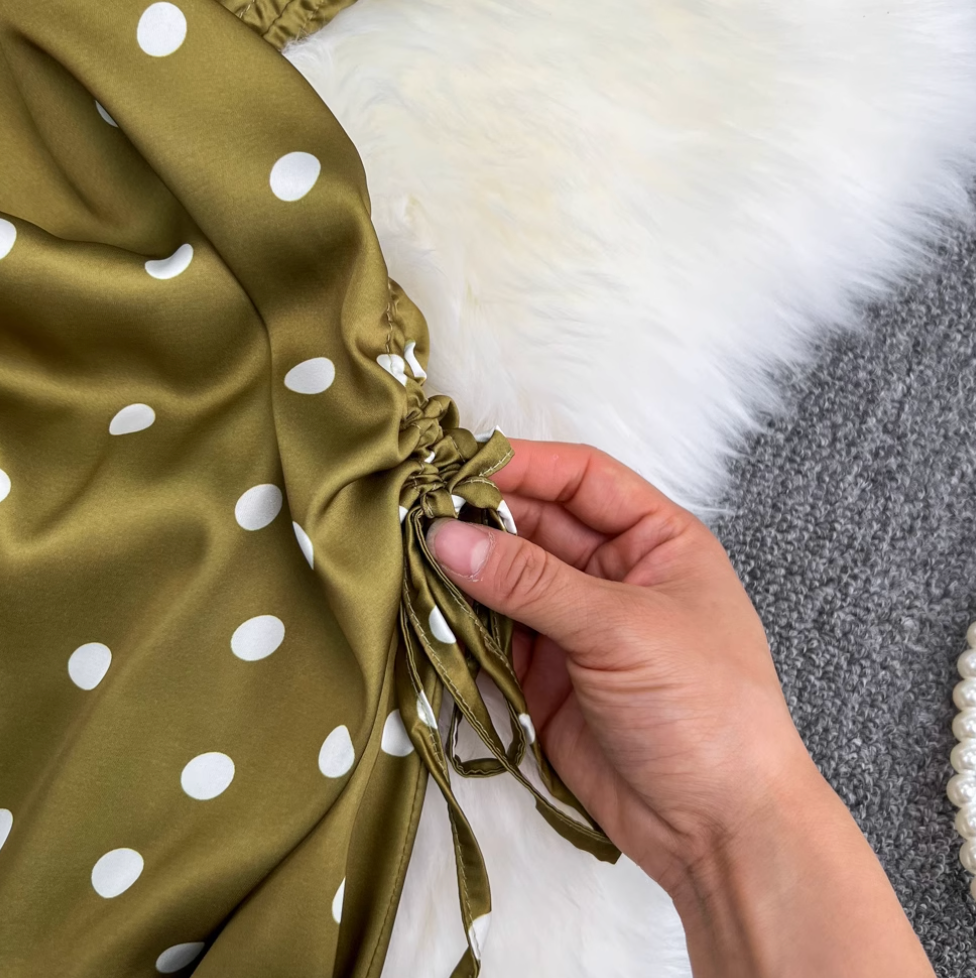 Polka Dot Drawstring Slip Dress