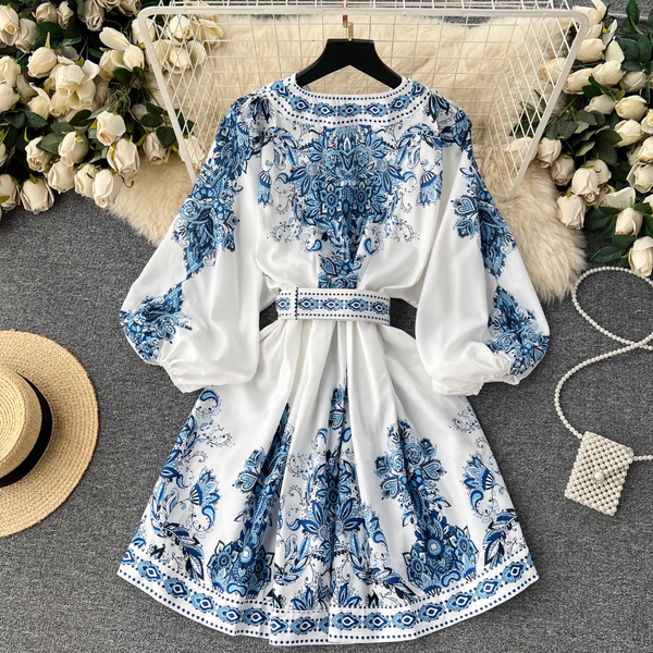 Courtly V-neck Floral Printed Dress