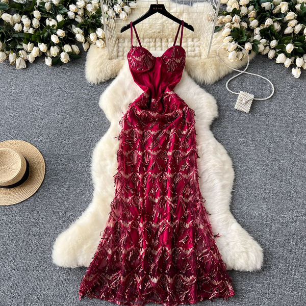 High-end Sequin Fringed Slip Dress