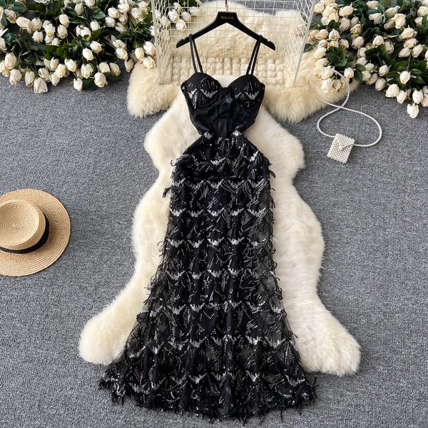 High-end Sequin Fringed Slip Dress
