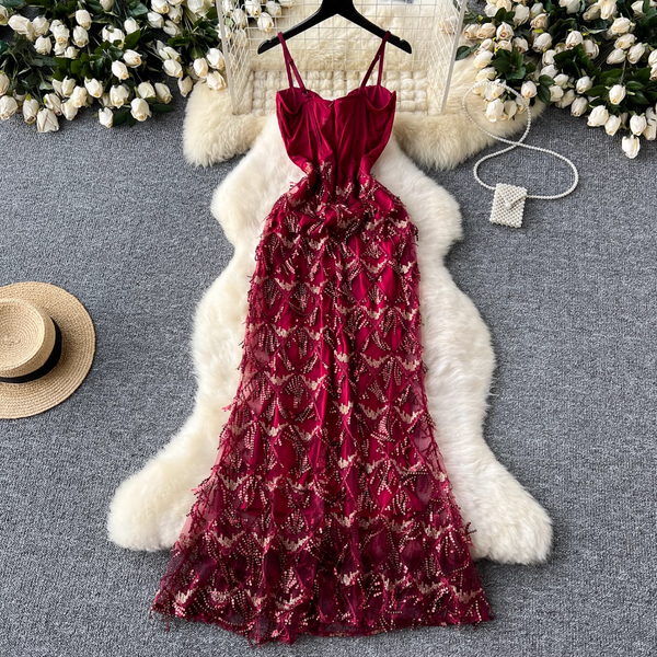 High-end Sequin Fringed Slip Dress