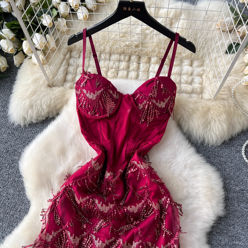 High-end Sequin Fringed Slip Dress
