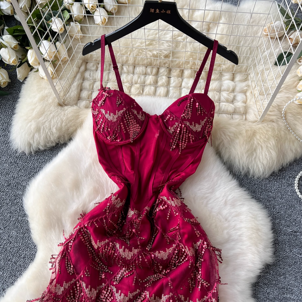 High-end Sequin Fringed Slip Dress