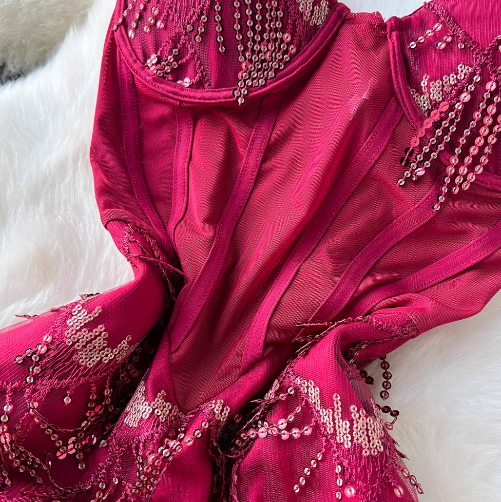 High-end Sequin Fringed Slip Dress