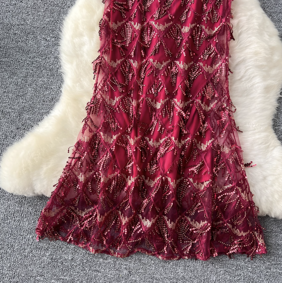 High-end Sequin Fringed Slip Dress