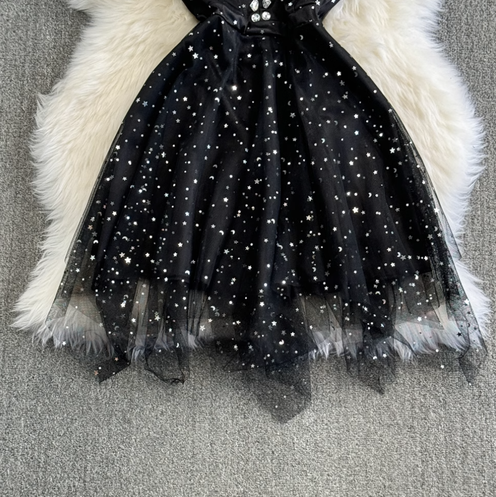 V-neck Off-shoulder Sequined Party Dress