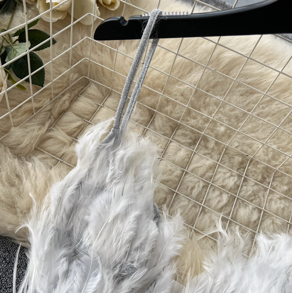 Fairy White Fur Fringed Slip Dress