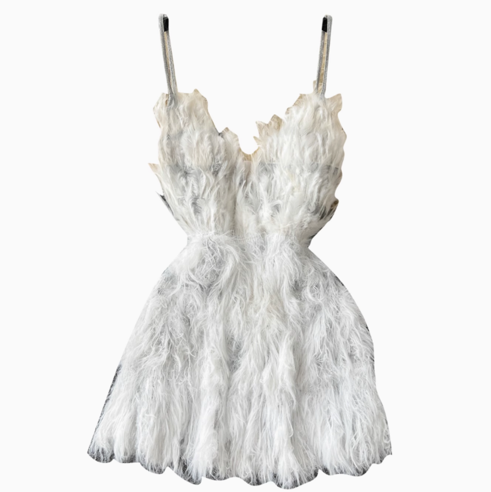 Fairy White Fur Fringed Slip Dress