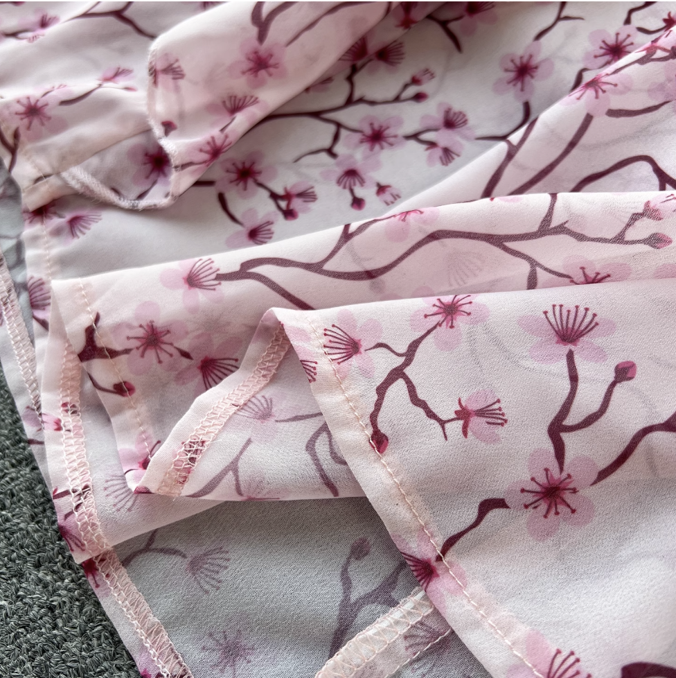 Backless Pink Floral Chiffon Dress