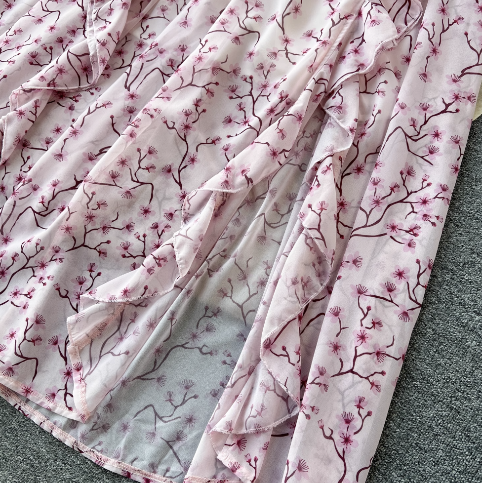 Backless Pink Floral Chiffon Dress