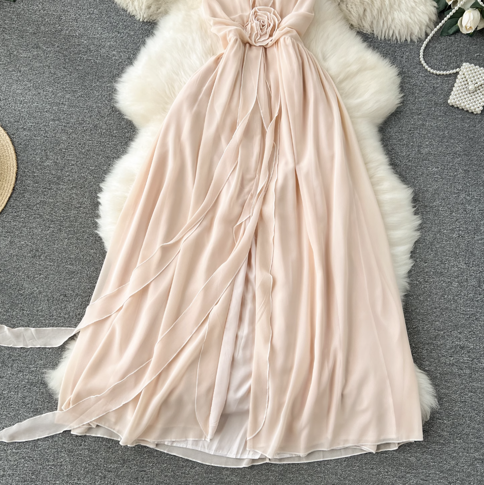 Elegant Hollowed Backless Chiffon Halter Dress