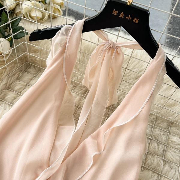 Elegant Hollowed Backless Chiffon Halter Dress
