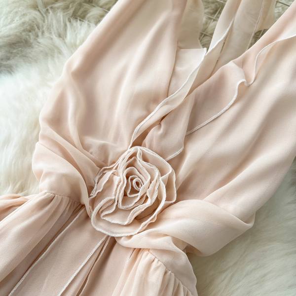 Elegant Hollowed Backless Chiffon Halter Dress