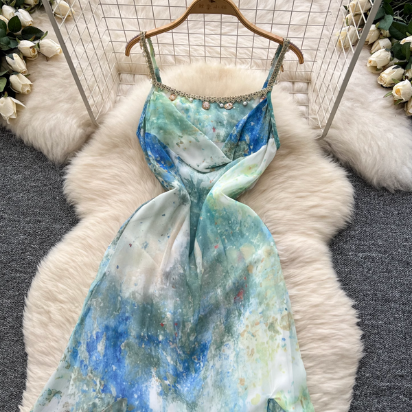 Vintage Ink Painting Tie-dye Slip Dress