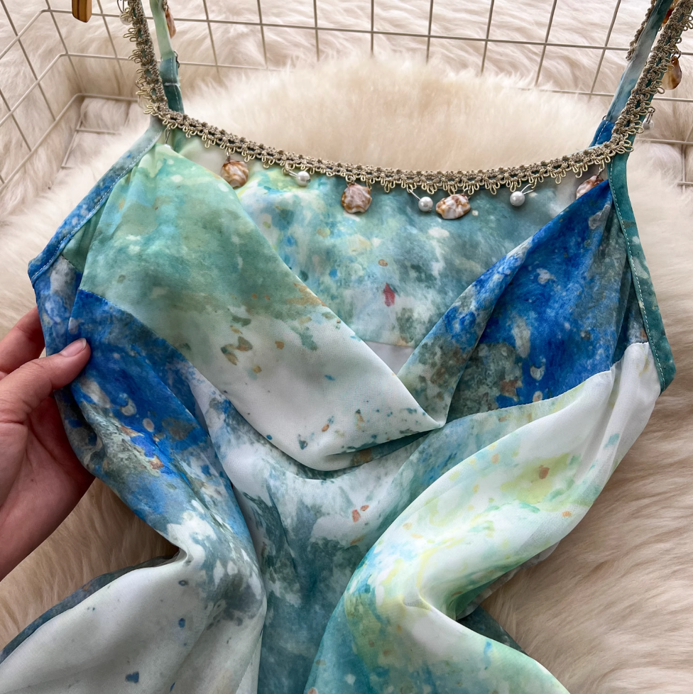 Vintage Ink Painting Tie-dye Slip Dress