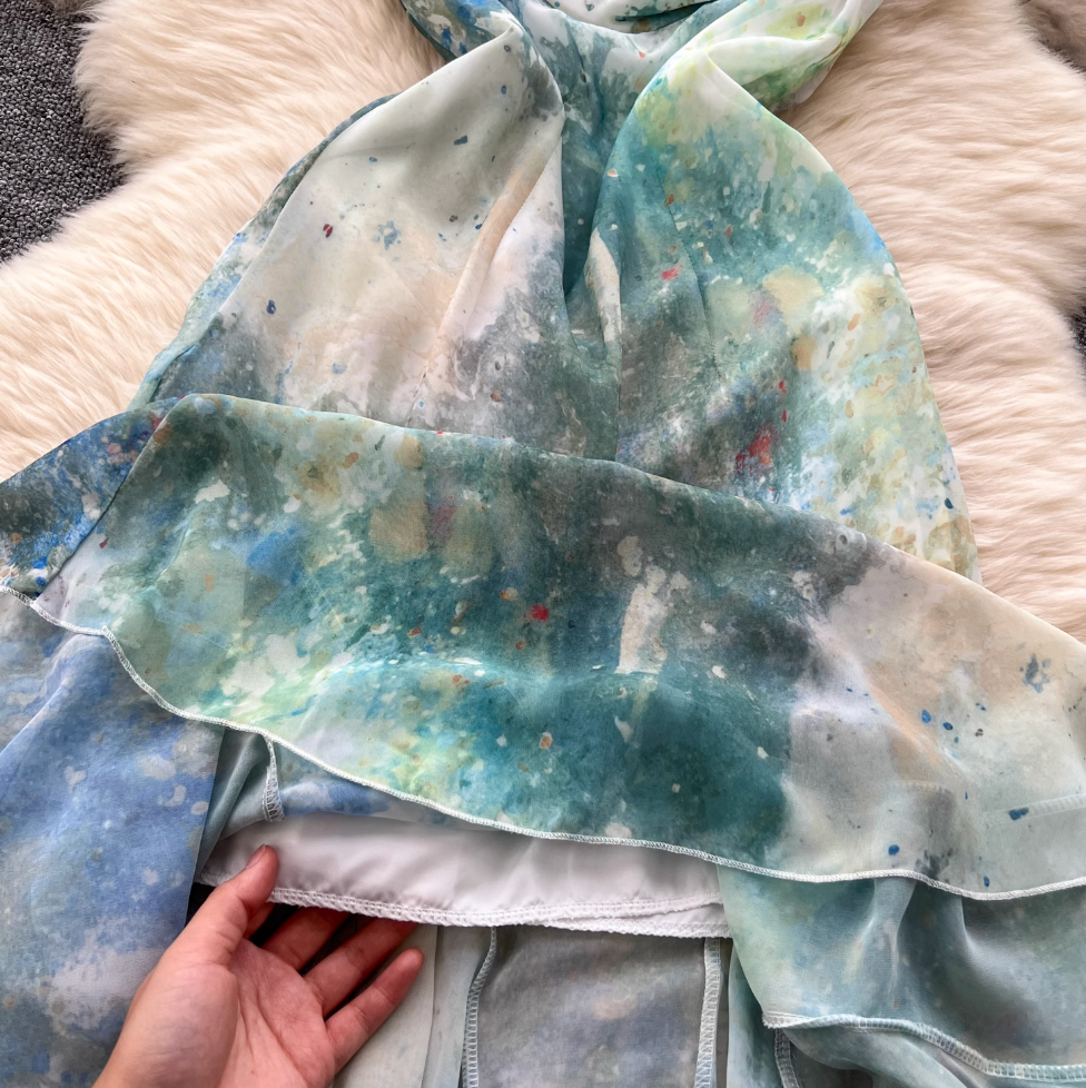 Vintage Ink Painting Tie-dye Slip Dress