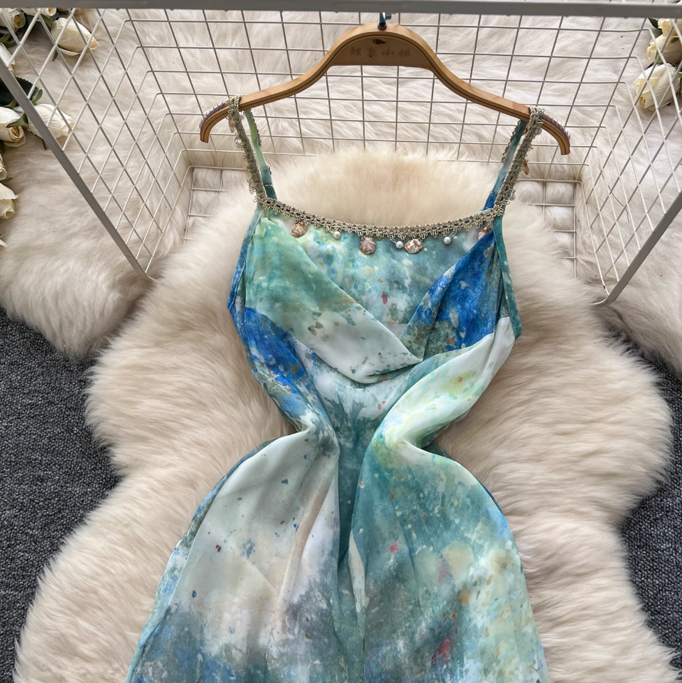 Vintage Ink Painting Tie-dye Slip Dress
