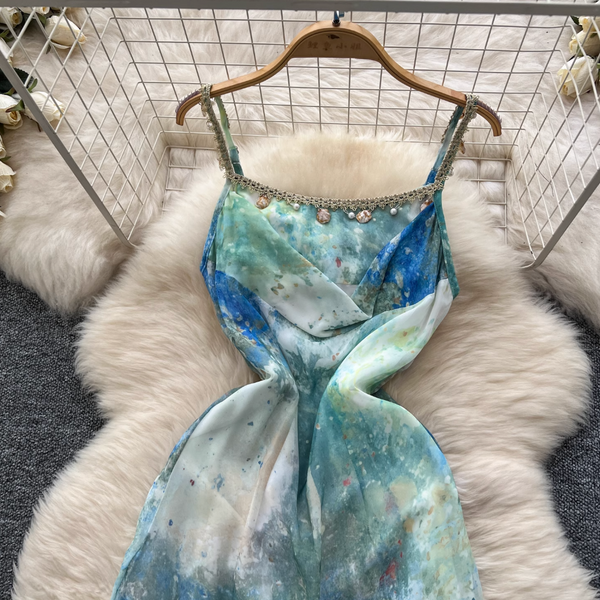 Vintage Ink Painting Tie-dye Slip Dress