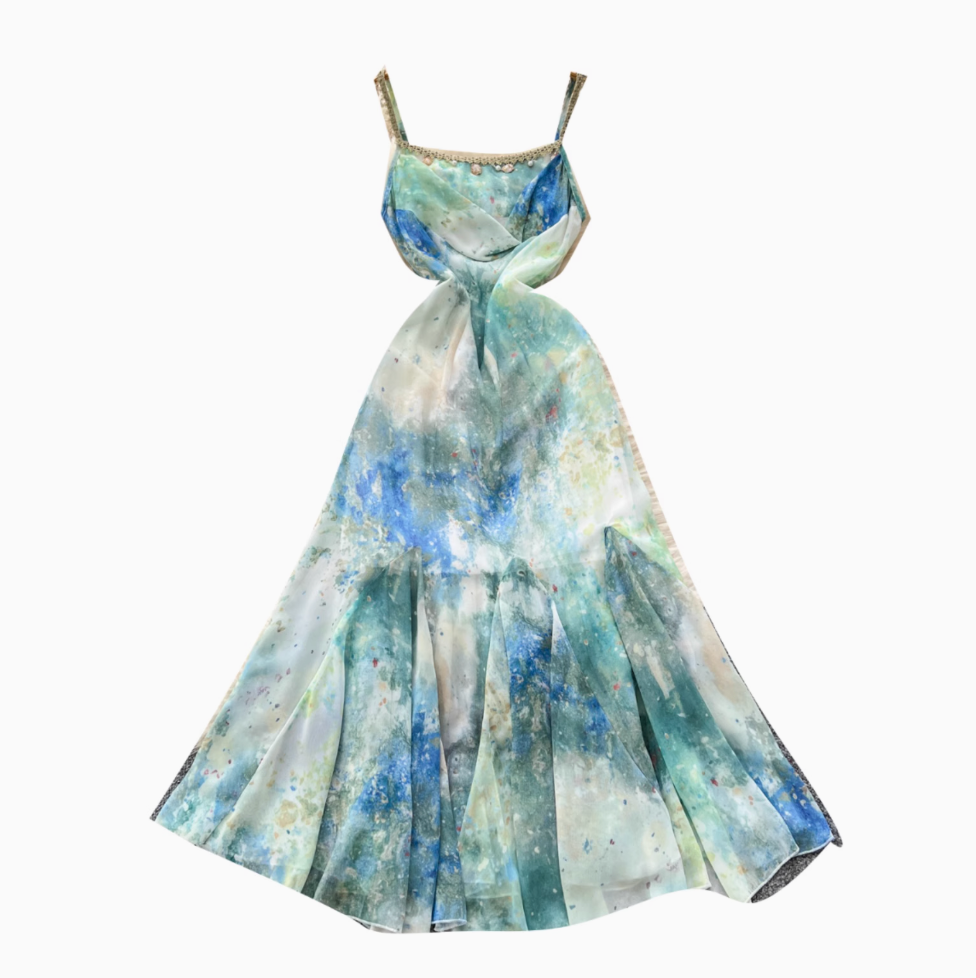 Vintage Ink Painting Tie-dye Slip Dress