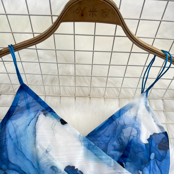 Blue Ink Painting Tie-dye Slip Dress
