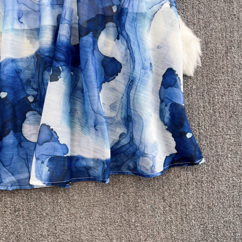 Blue Ink Painting Tie-dye Slip Dress