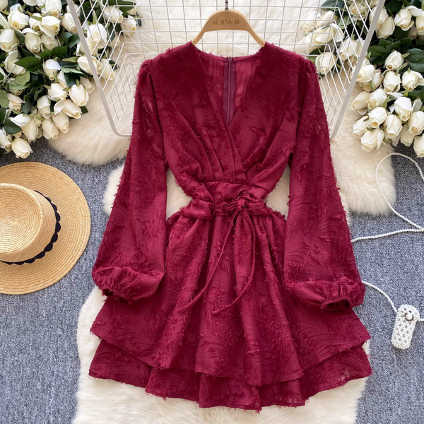 Premium V-neck Embroidery Fringed Dress