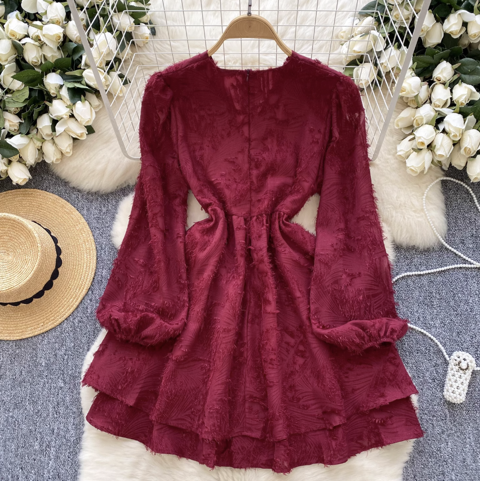 Premium V-neck Embroidery Fringed Dress