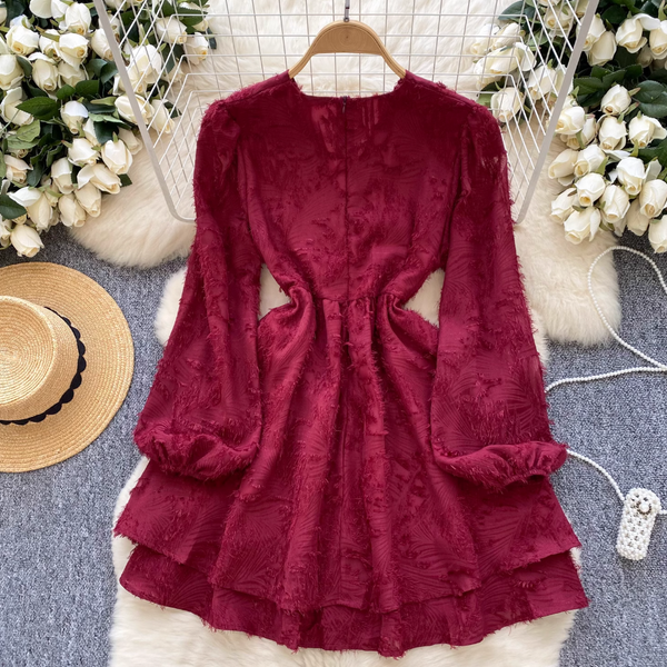 Premium V-neck Embroidery Fringed Dress