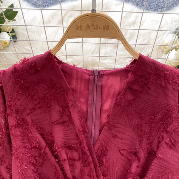 Premium V-neck Embroidery Fringed Dress