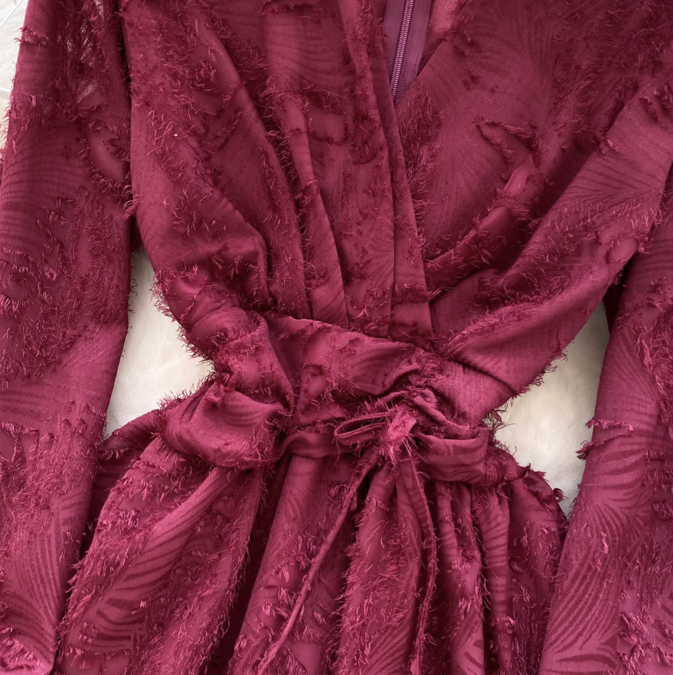 Premium V-neck Embroidery Fringed Dress