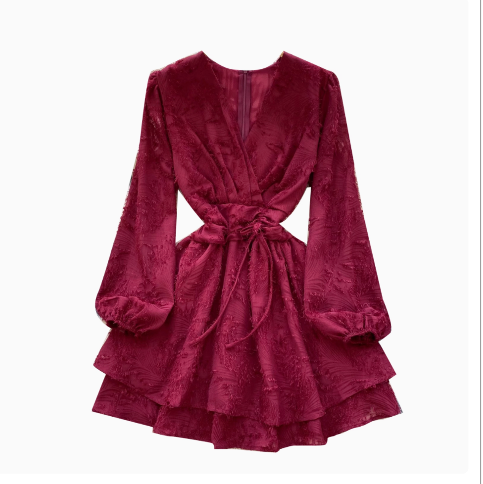 Premium V-neck Embroidery Fringed Dress