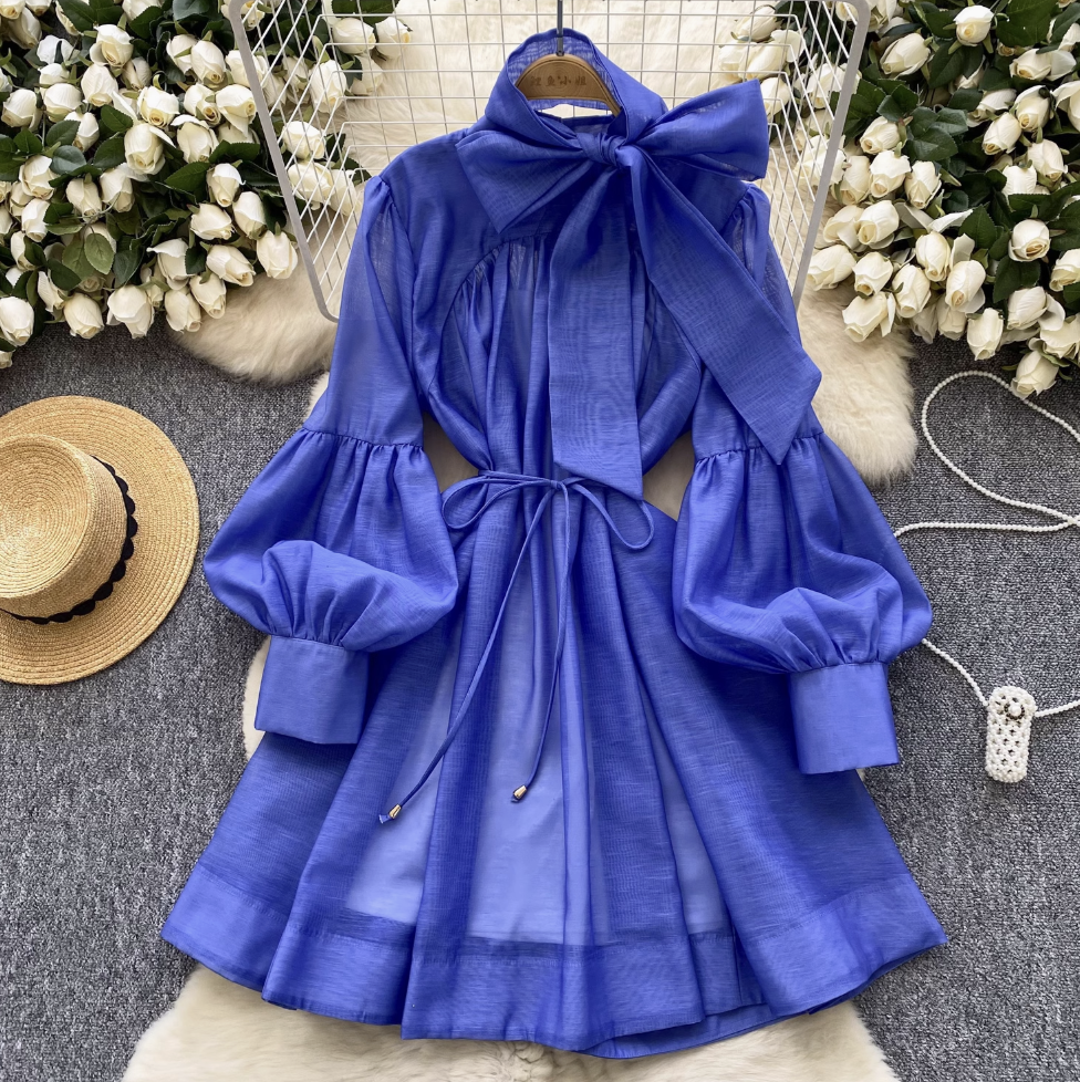 Vintage Flared Sleeve Chiffon Dress