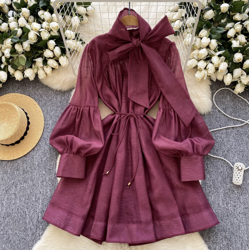 Vintage Flared Sleeve Chiffon Dress