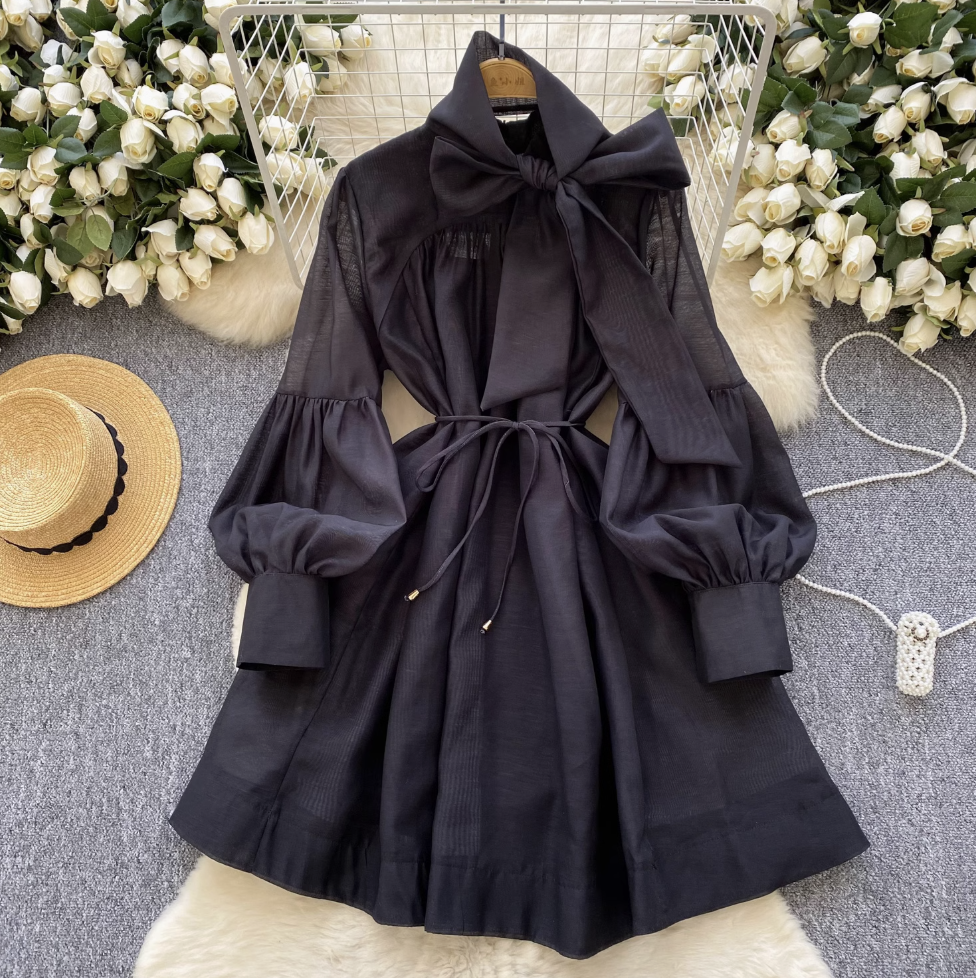 Vintage Flared Sleeve Chiffon Dress