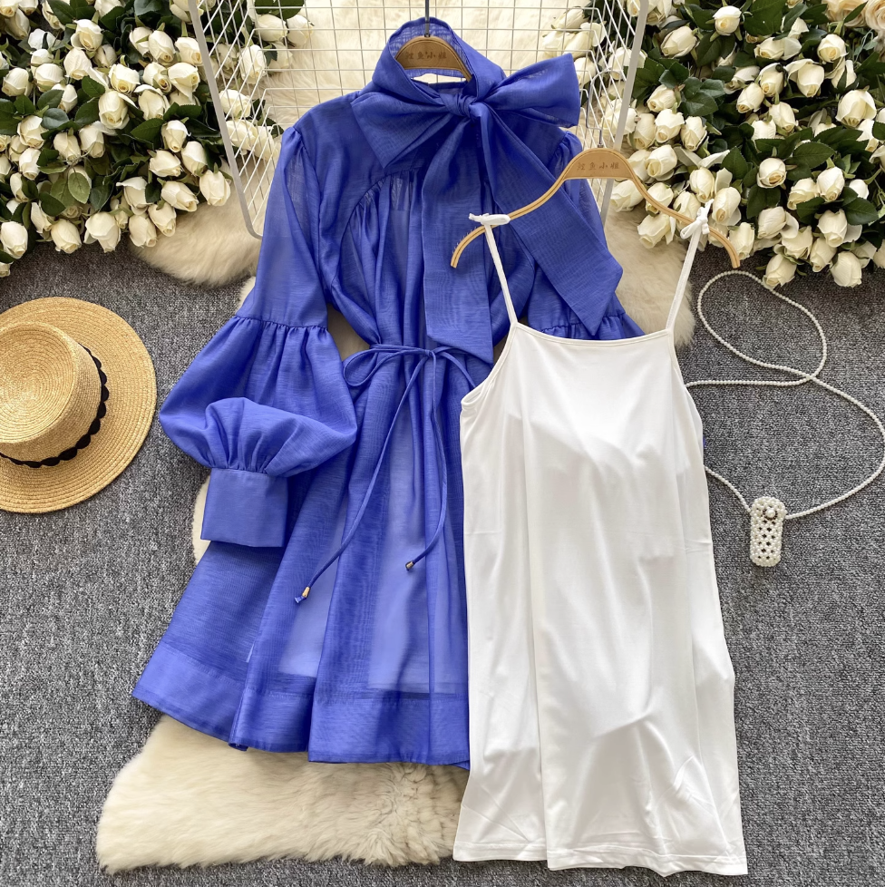 Vintage Flared Sleeve Chiffon Dress