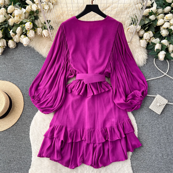 Vintage Puffy Sleeve Ruffled Shirt Dress