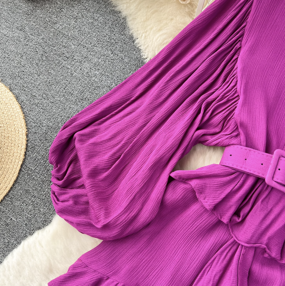 Vintage Puffy Sleeve Ruffled Shirt Dress